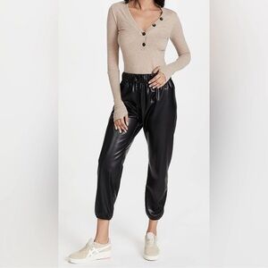 Enza Costa x Revolve Black Vegan Leather Tie Waist Joggers women size Medium